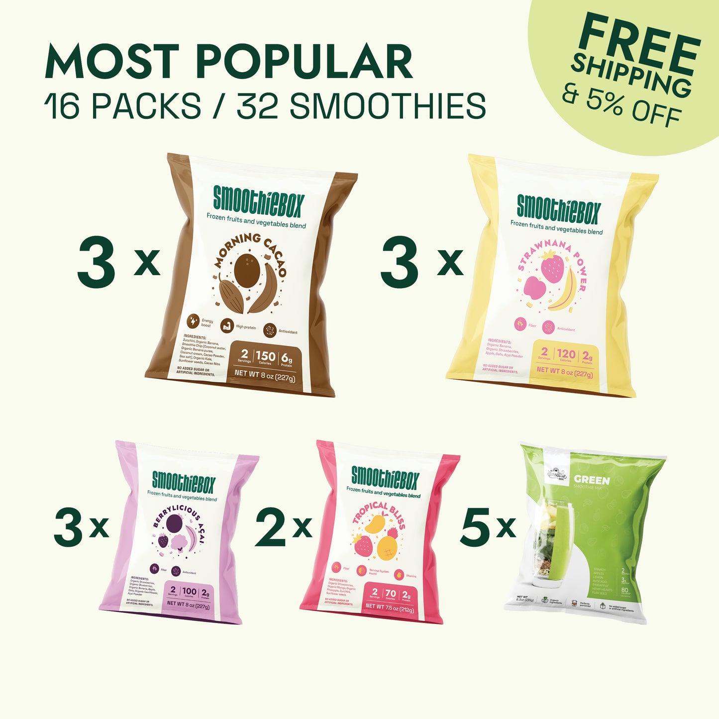 Most Popular (16 packs / 32 smoothies)